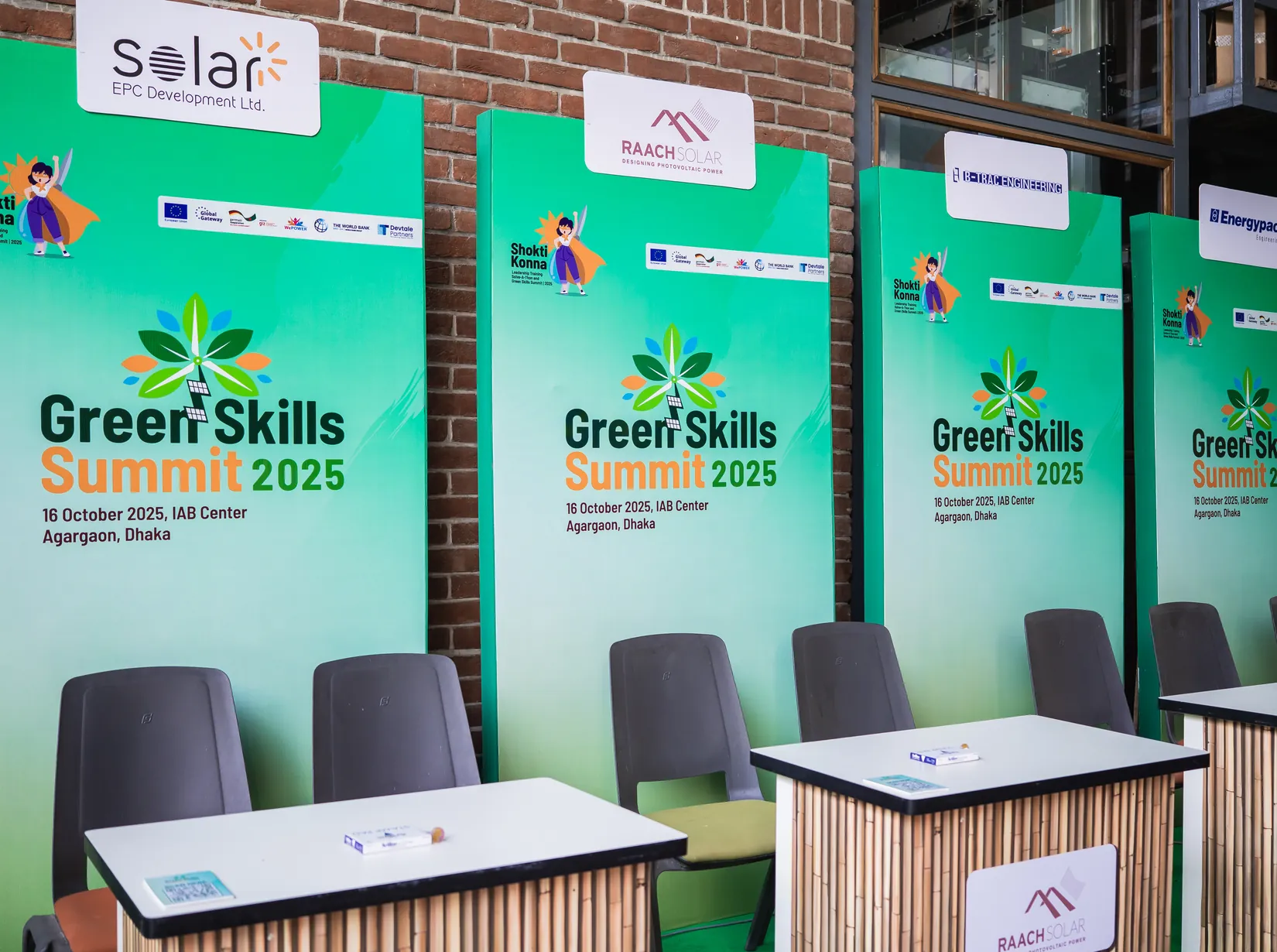 Employer booths from Solar EPC Development, Raach Solar, B-Trac Engineering and Energypac at the Green Skills Summit 2025